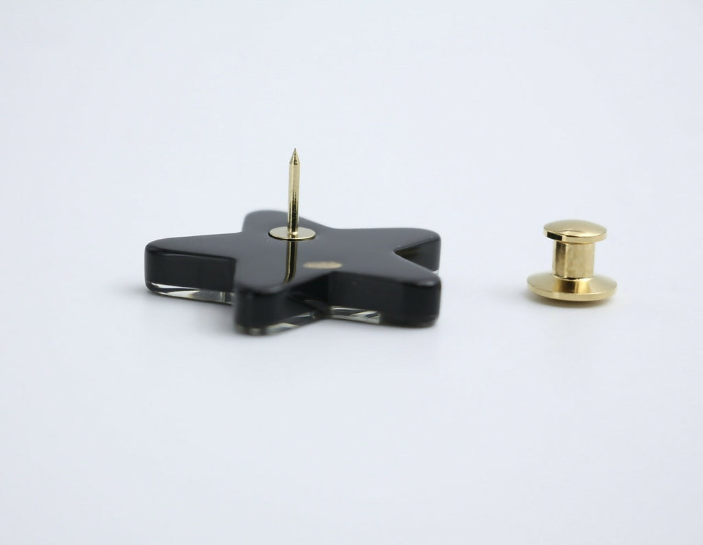 Chanel D21S Resin Black Gold Star Brooch