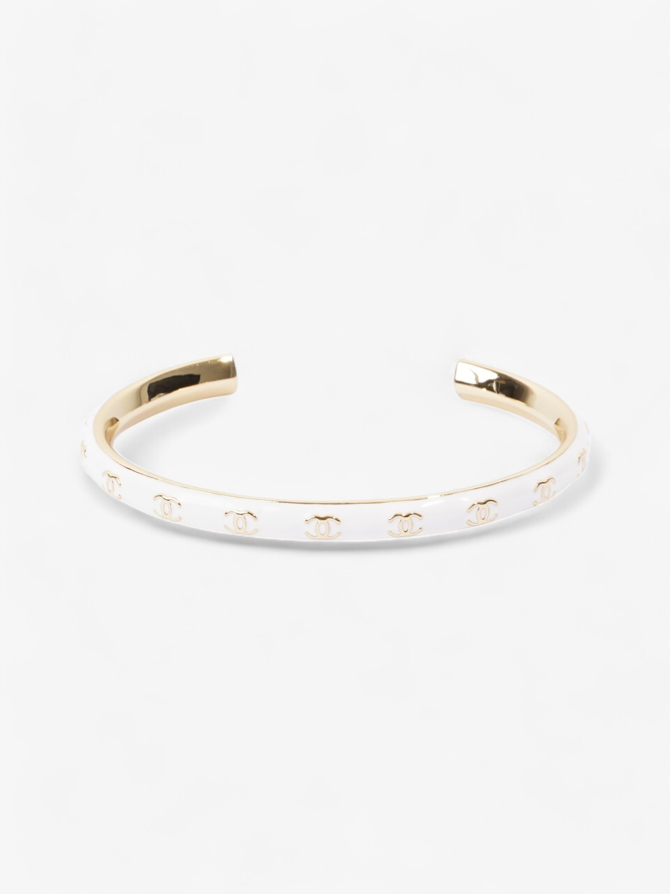 Chanel CC Bangle White / Gold Base Metal Medium