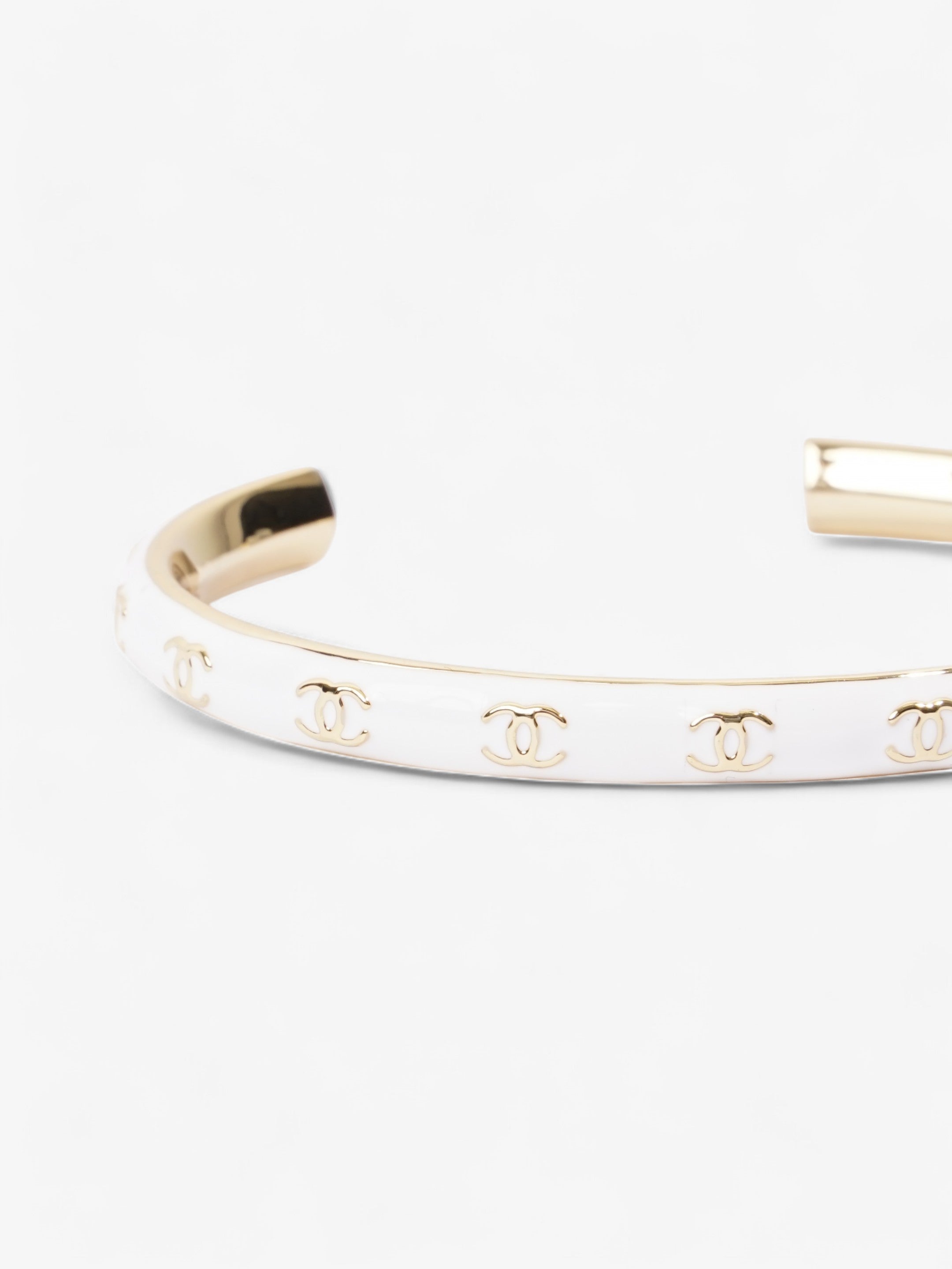 Chanel CC Bangle White / Gold Base Metal Medium