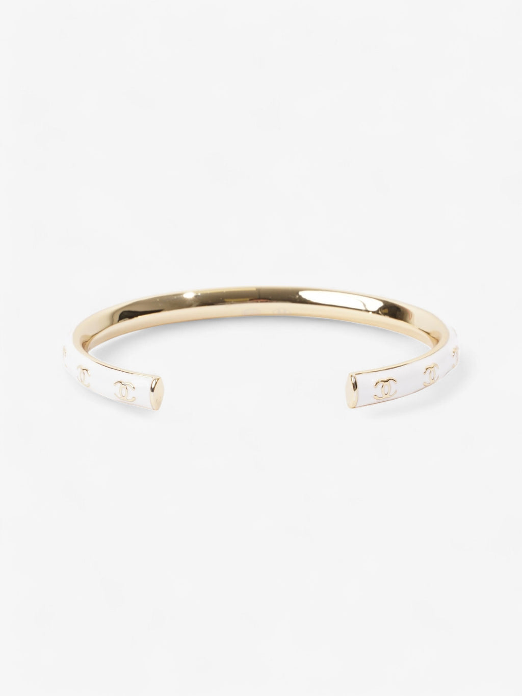 Chanel CC Bangle White / Gold Base Metal Medium