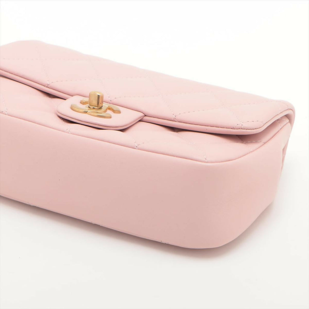 Chanel Pink Mini Matelasse Lambskin Single Leather Chain Heart Charm Flap Bag with Gold Hardware