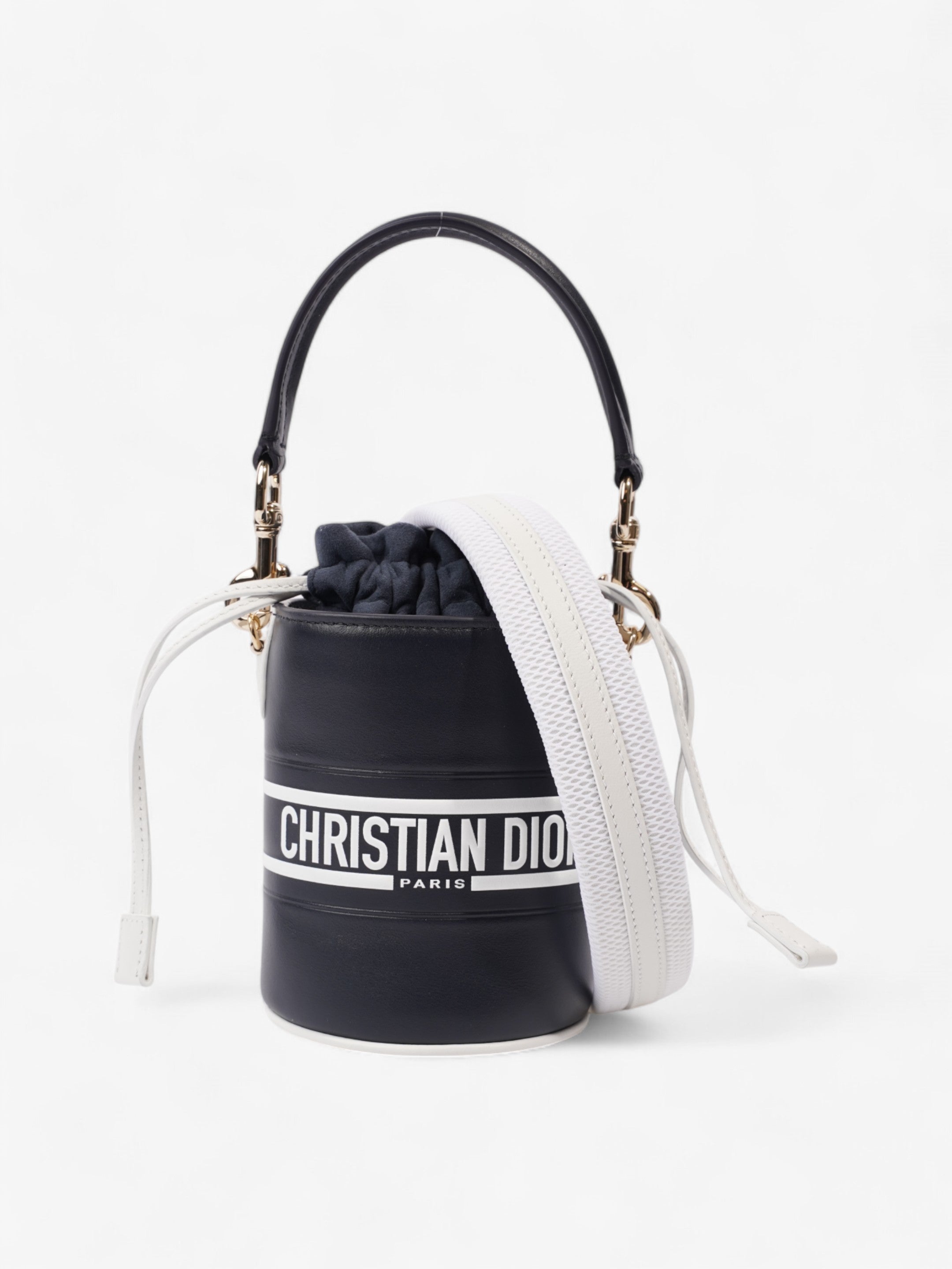 Christian Dior Vibe Bucket Bag Navy Blue / White Leather Micro