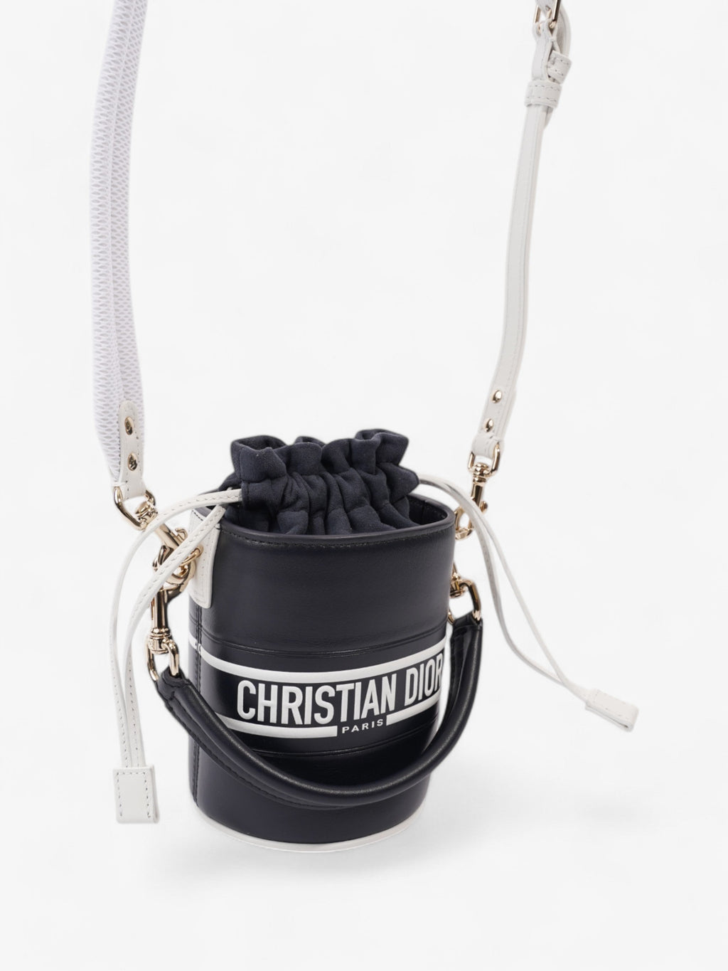 Christian Dior Vibe Bucket Bag Navy Blue / White Leather Micro