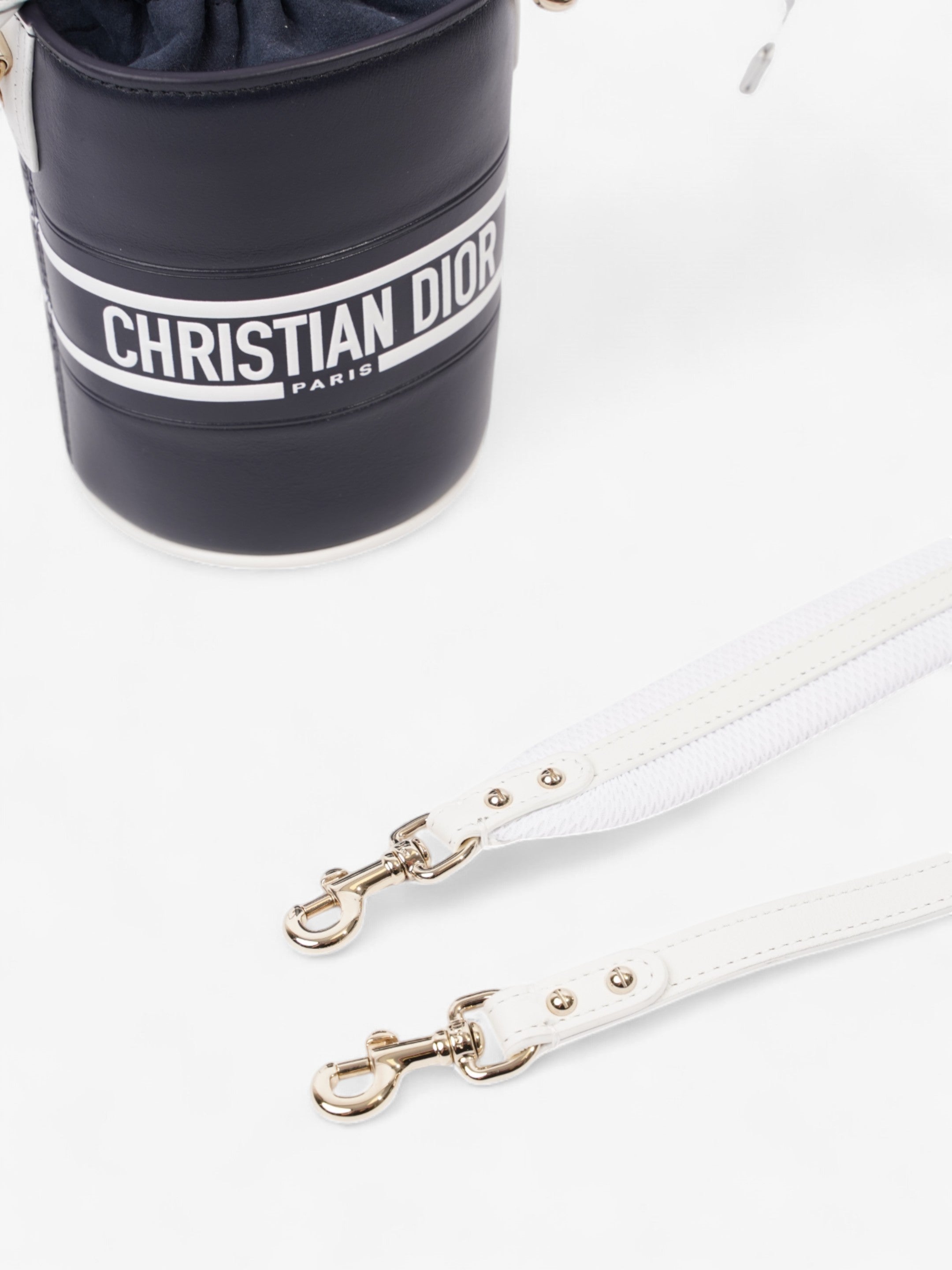 Christian Dior Vibe Bucket Bag Navy Blue / White Leather Micro