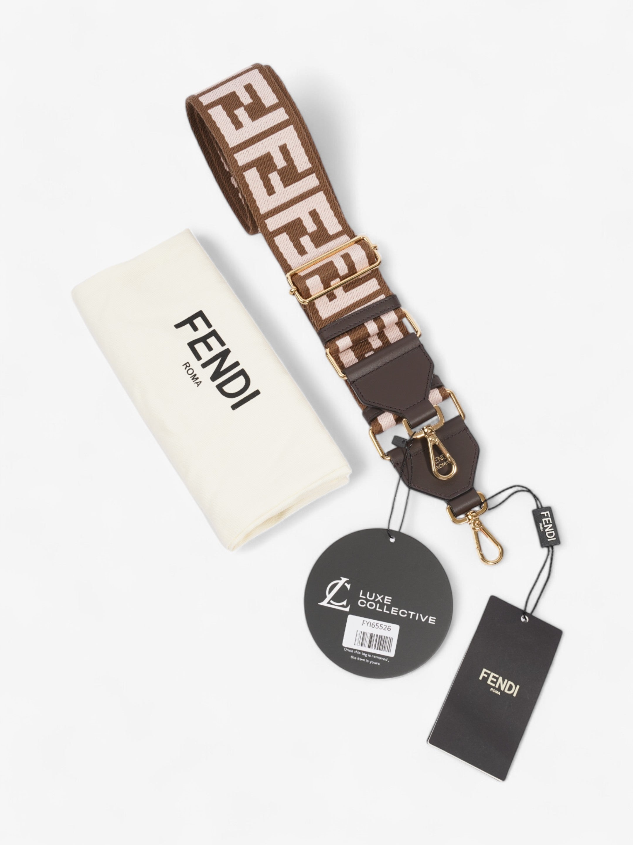 Fendi Strap You Brown / Light Pink / Gold Canvas