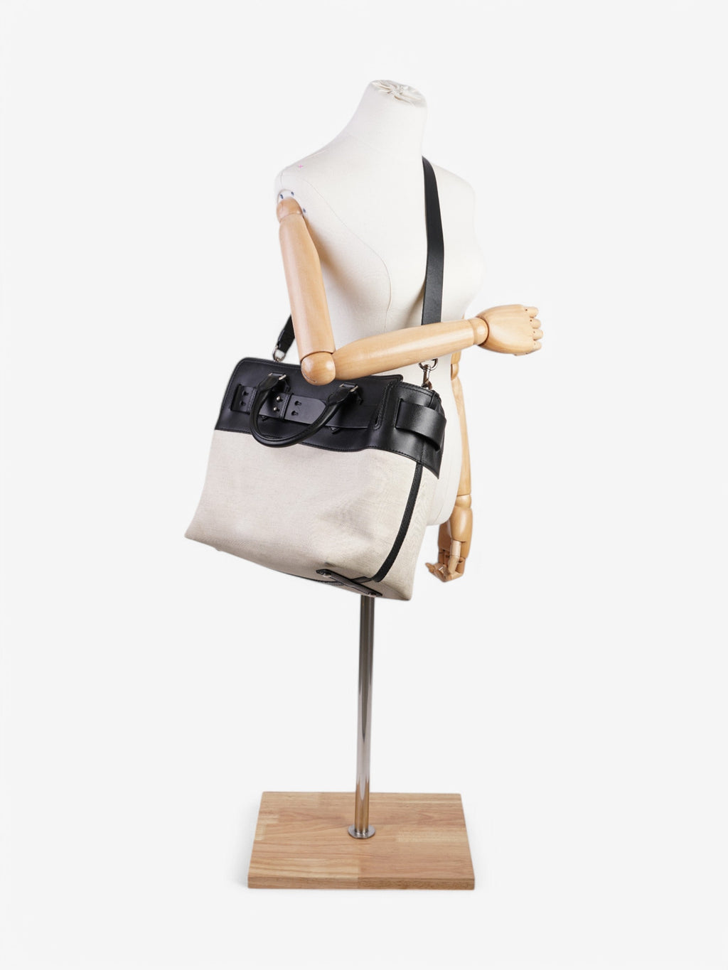 Burberry Marais Belt Tote Natural / Black Cotton Medium