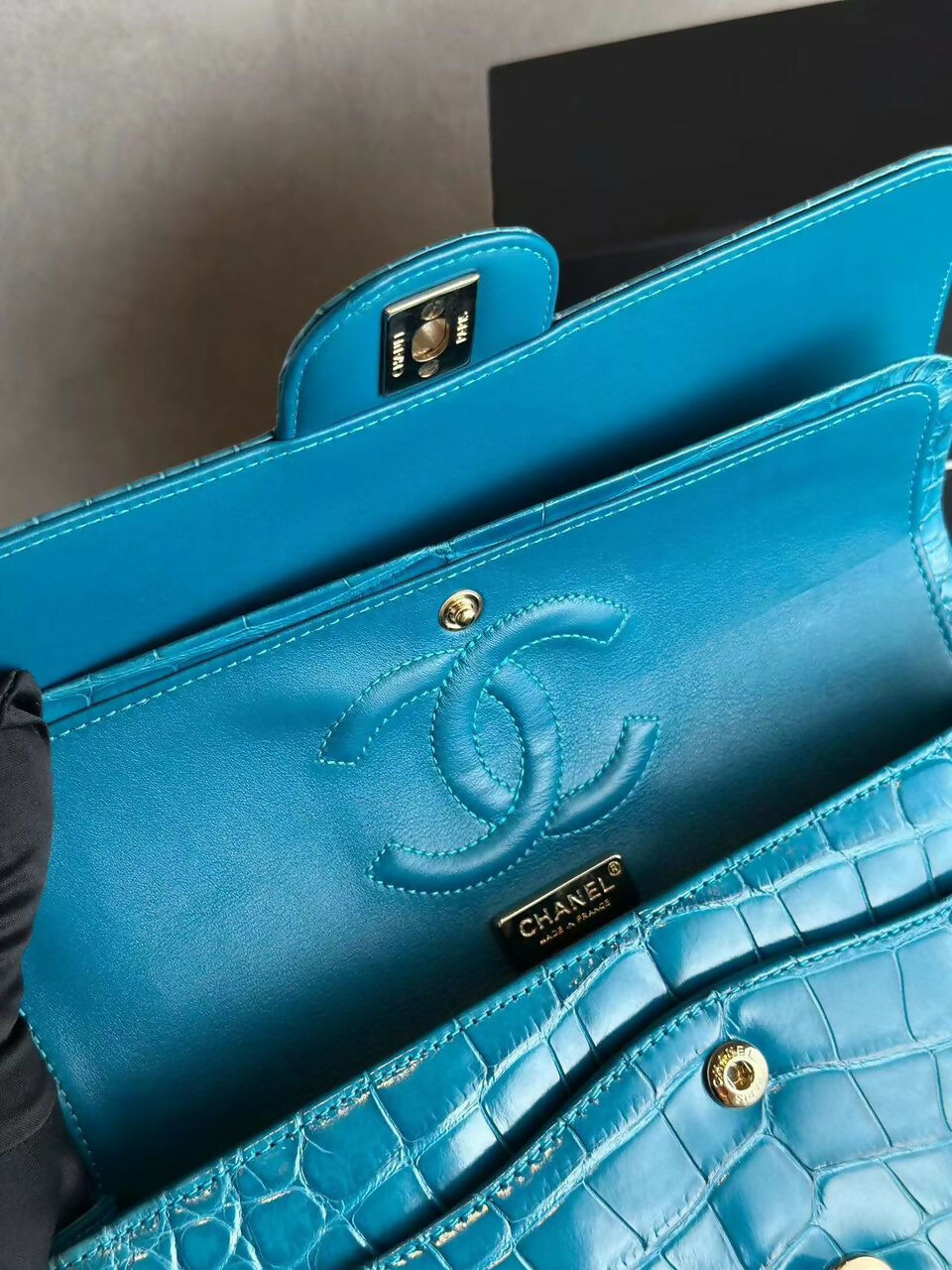 Chanel Vintage Medium Turquoise Crocodile Classic Flap Bag
