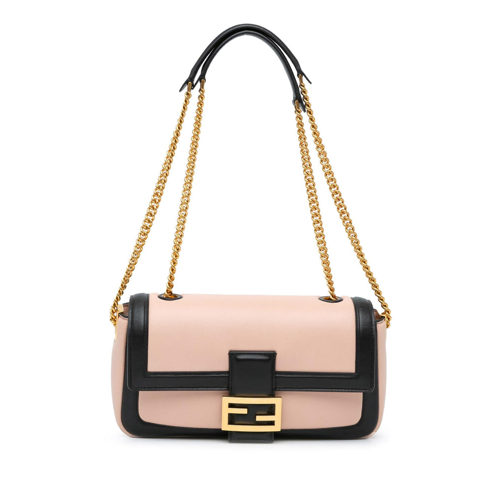 Fendi Bicolor Leather Chain Midi Baguette