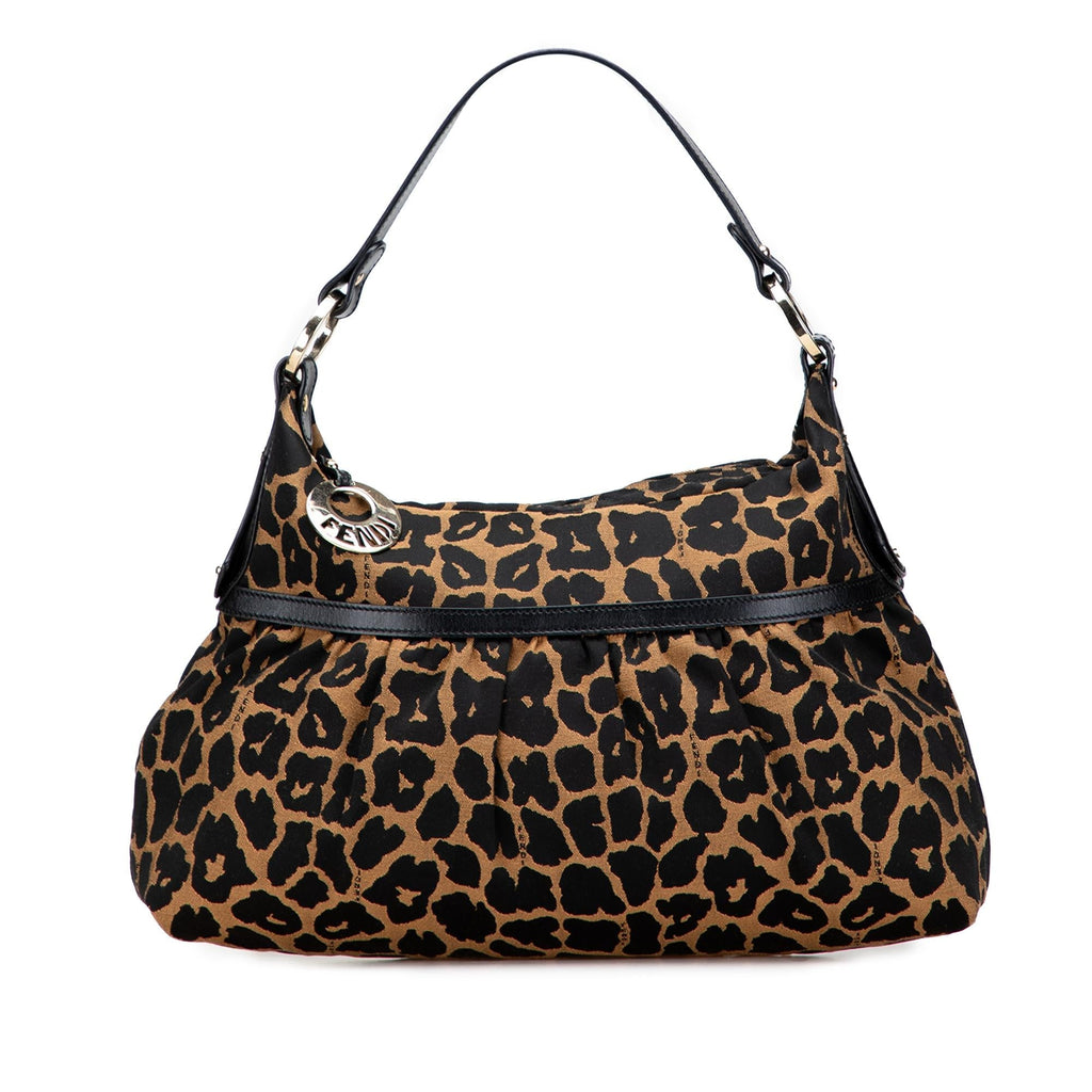 Fendi Canvas Leopard Print Chef Shoulder Bag