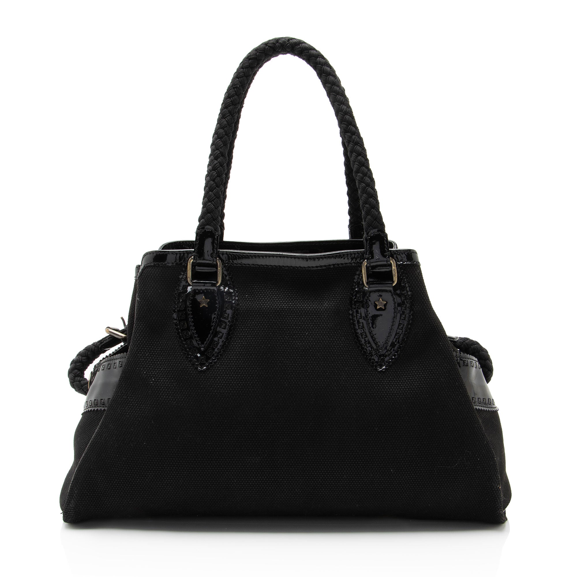 Fendi Canvas Patent Leather Perforated FF Du Jour Tote
