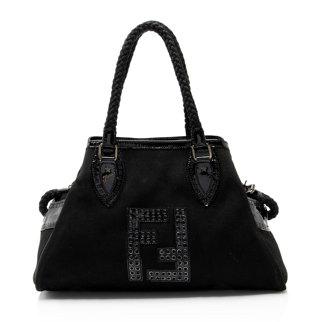 Fendi Canvas Patent Leather Perforated FF Du Jour Tote