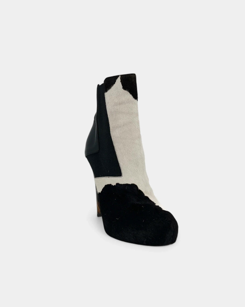 FENDI COW PRINT PONY HAIR STYLE LEATHER ANKLE BOOTS