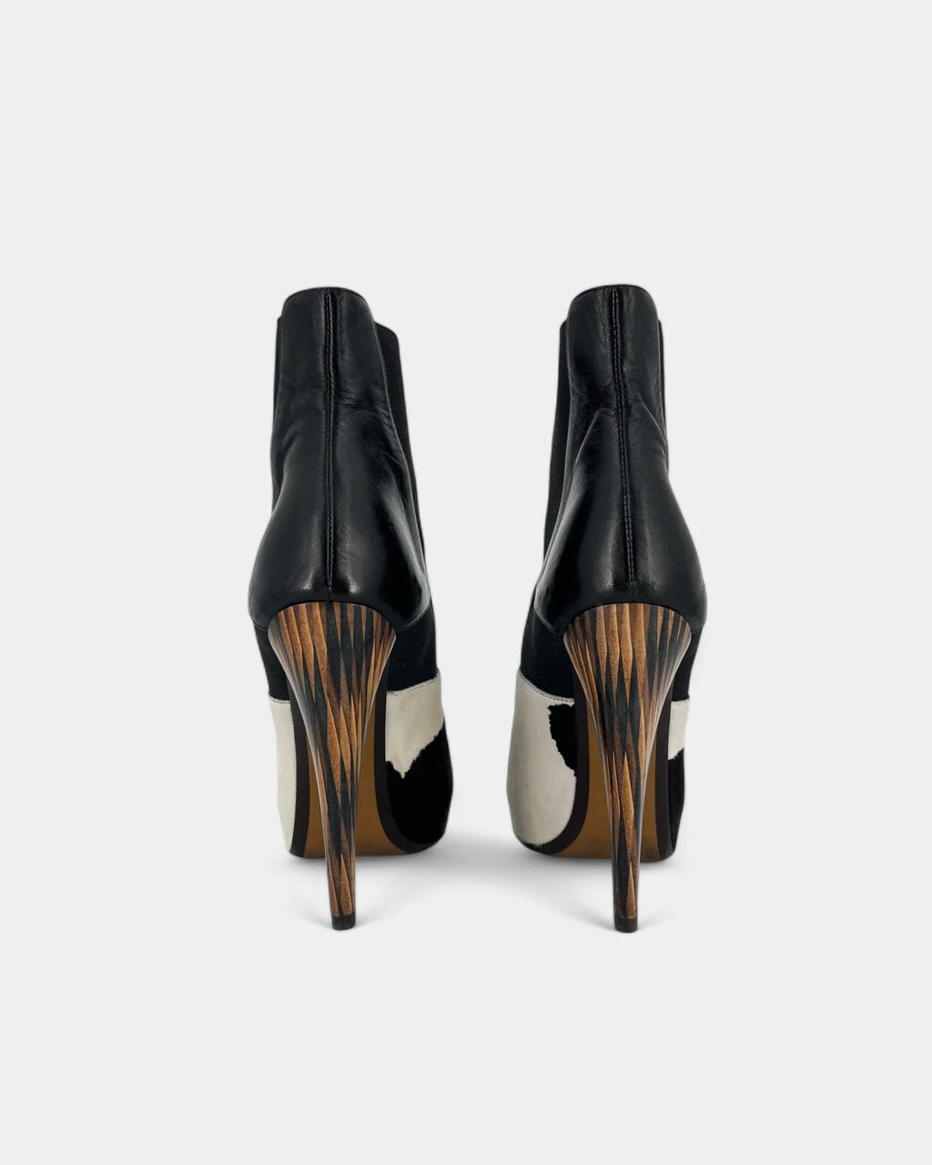 FENDI COW PRINT PONY HAIR STYLE LEATHER ANKLE BOOTS