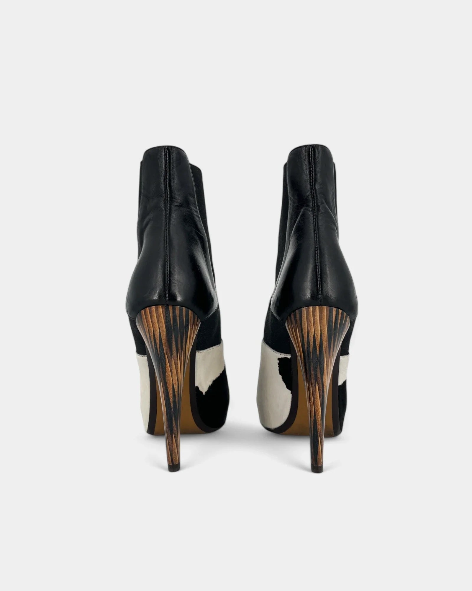 FENDI COW PRINT PONY HAIR STYLE LEATHER ANKLE BOOTS
