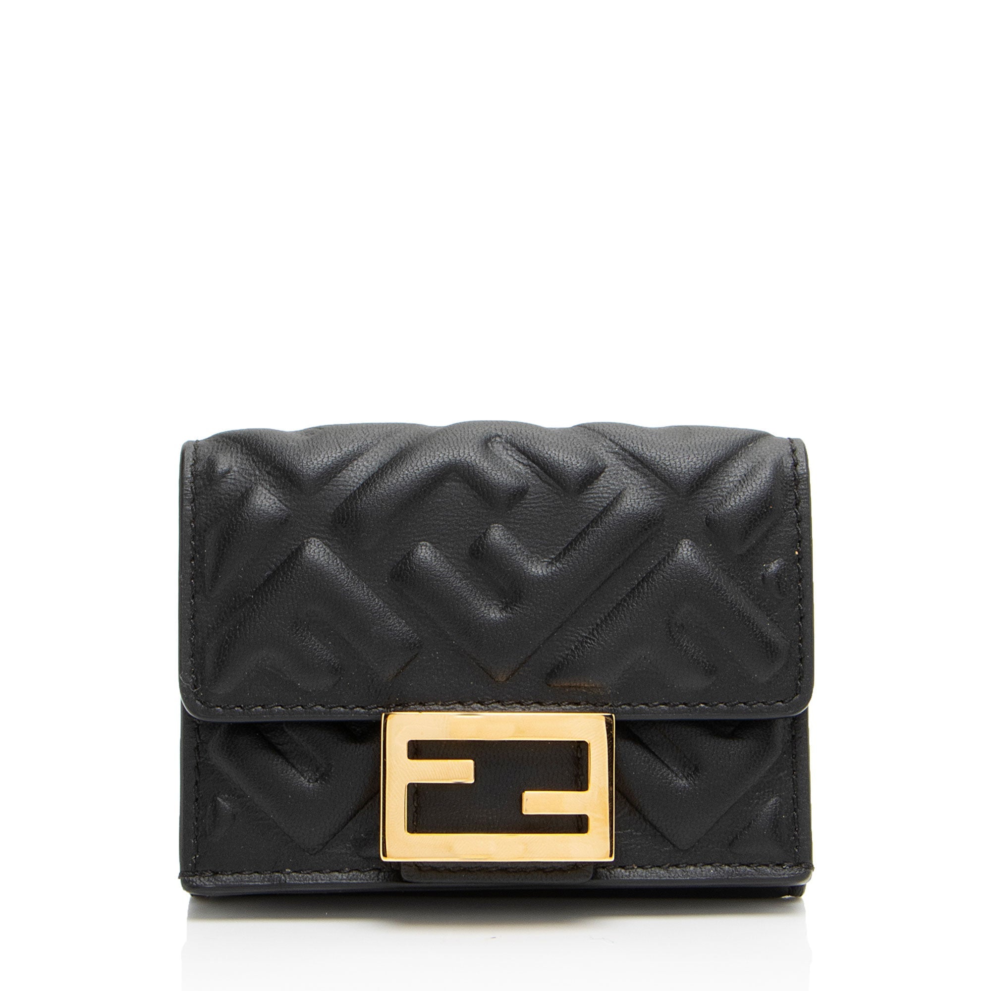 Fendi Embossed FF Nappa Leather Baguette Micro Trifold Wallet