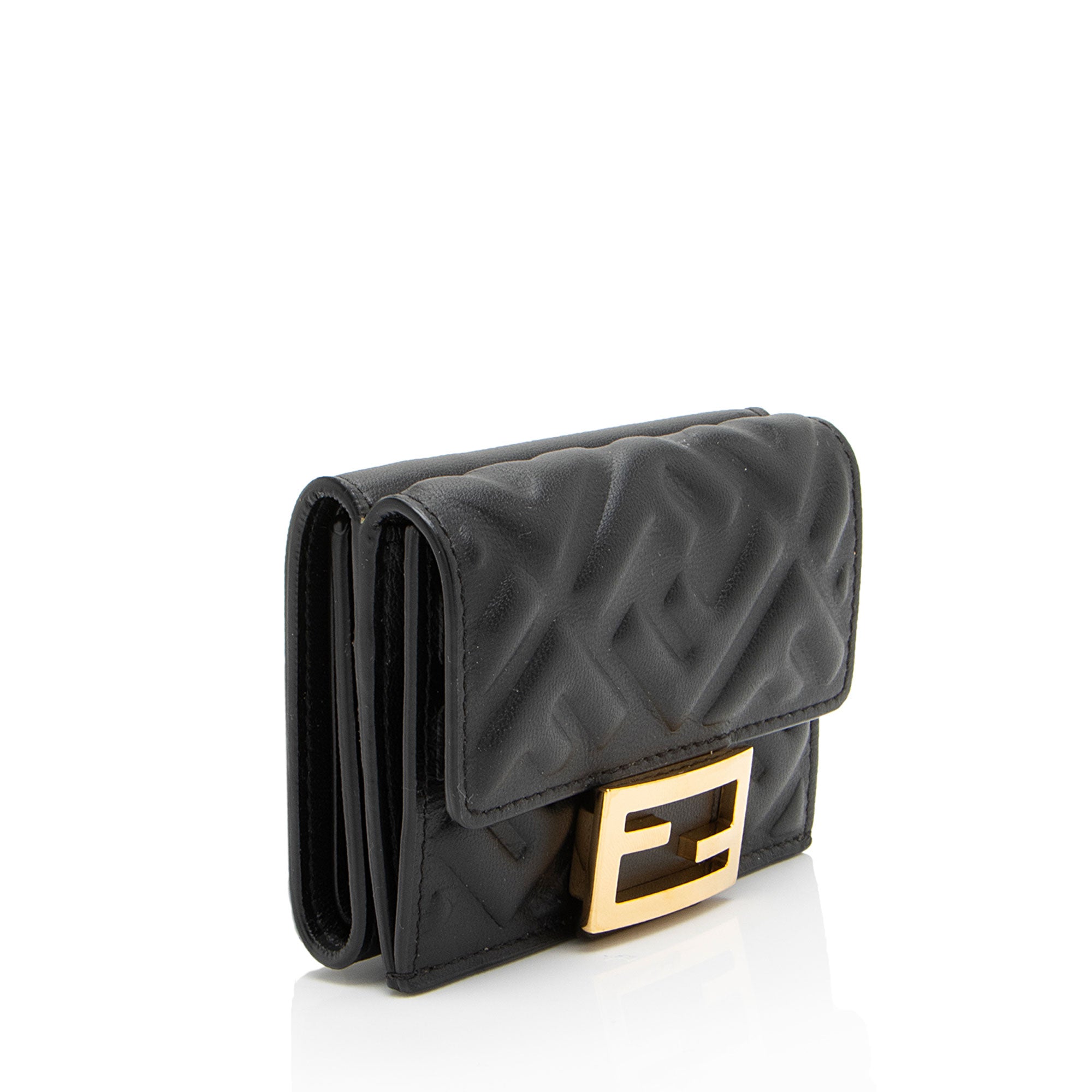 Fendi Embossed FF Nappa Leather Baguette Micro Trifold Wallet