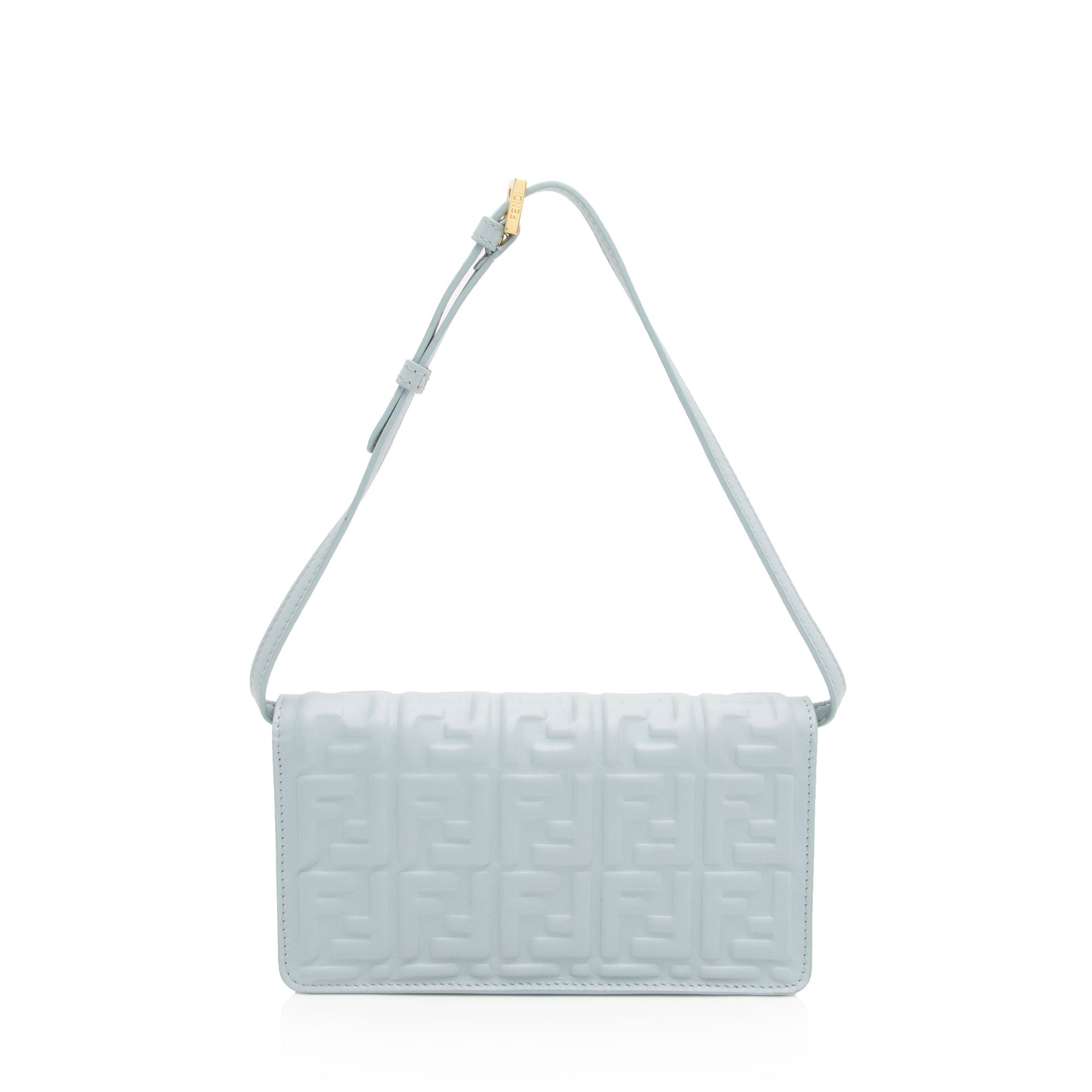 Fendi Embossed Leather FF Baguette Wallet on Chain