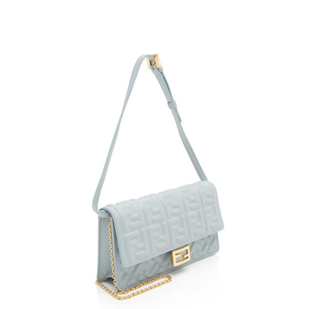 Fendi Embossed Leather FF Baguette Wallet on Chain