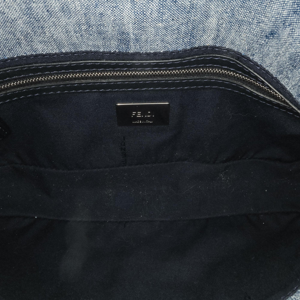 Fendi Embroidered Denim Ruffled F is Fendi Kan I Baguette