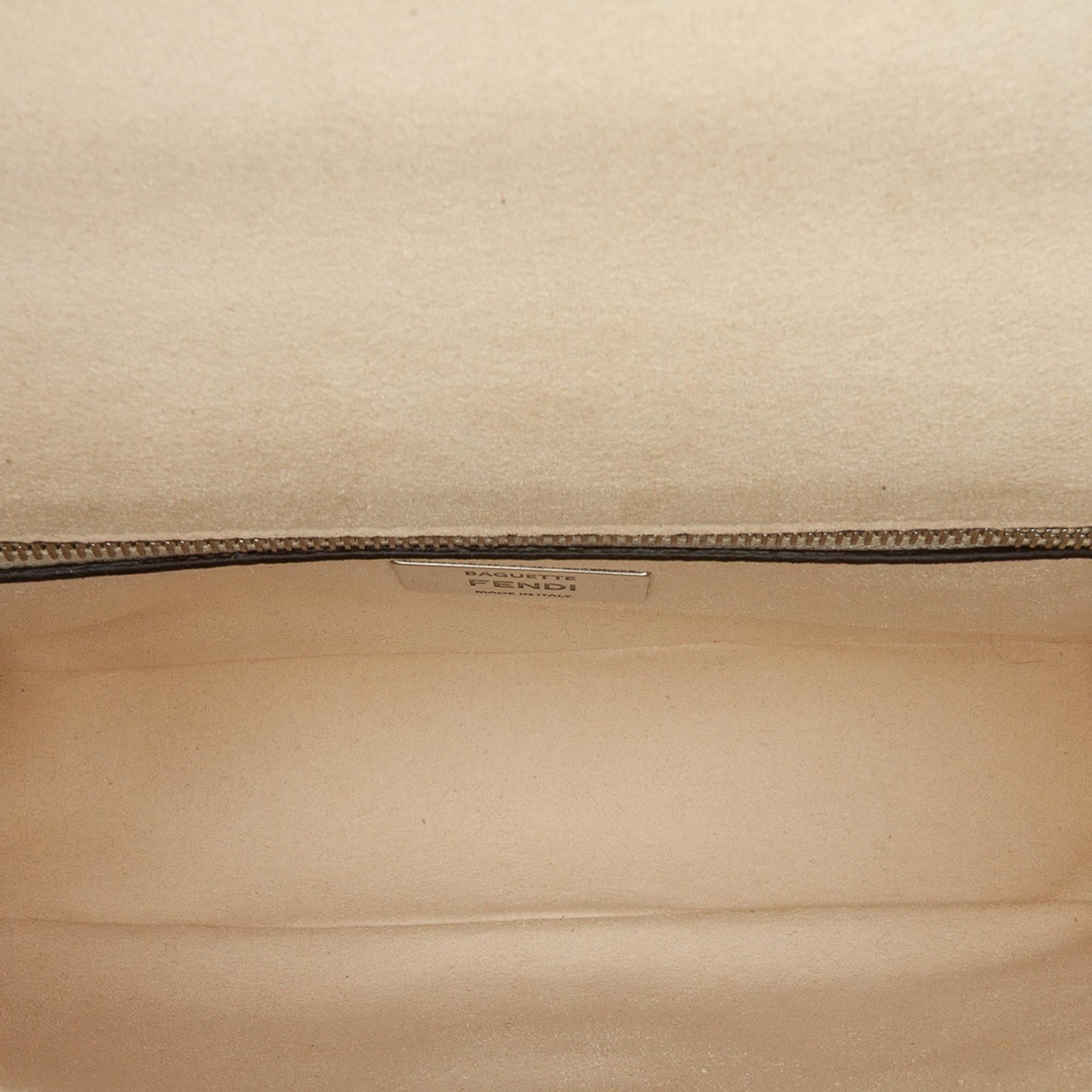 Fendi FF Chenille and Leather Chain Midi Baguette