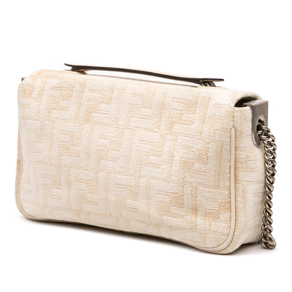 Fendi FF Chenille and Leather Chain Midi Baguette