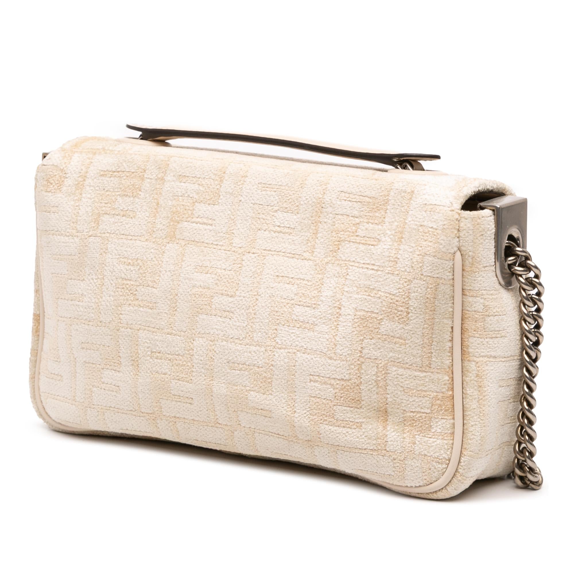 Fendi FF Chenille and Leather Chain Midi Baguette