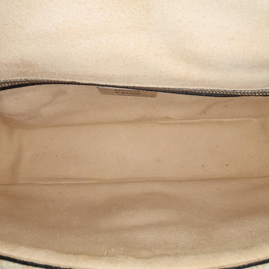 Fendi FF Chenille and Vitello Seta Chain Midi Baguette