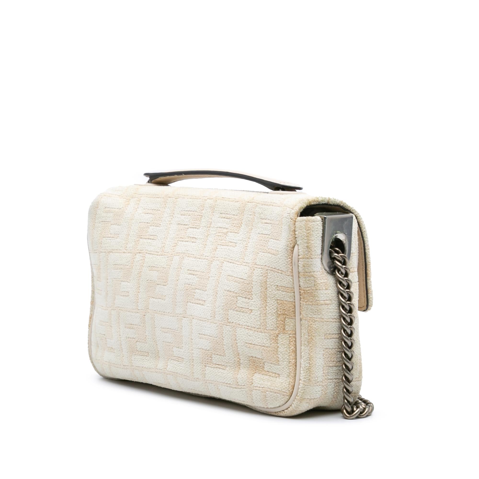 Fendi FF Chenille and Vitello Seta Chain Midi Baguette