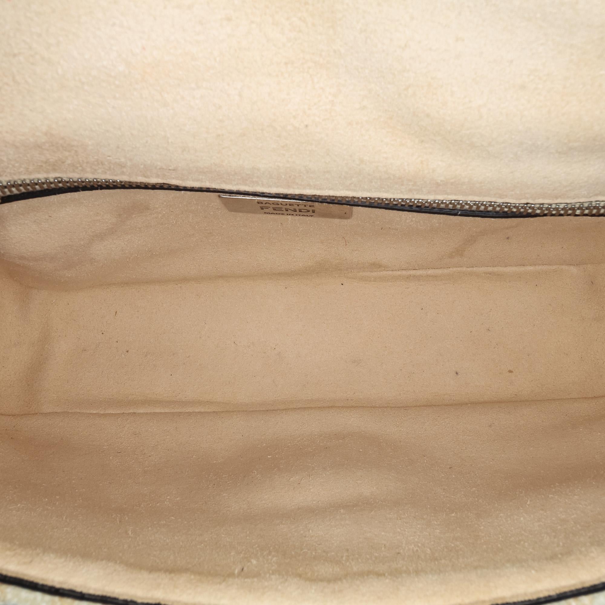 Fendi FF Chenille and Vitello Seta Chain Midi Baguette