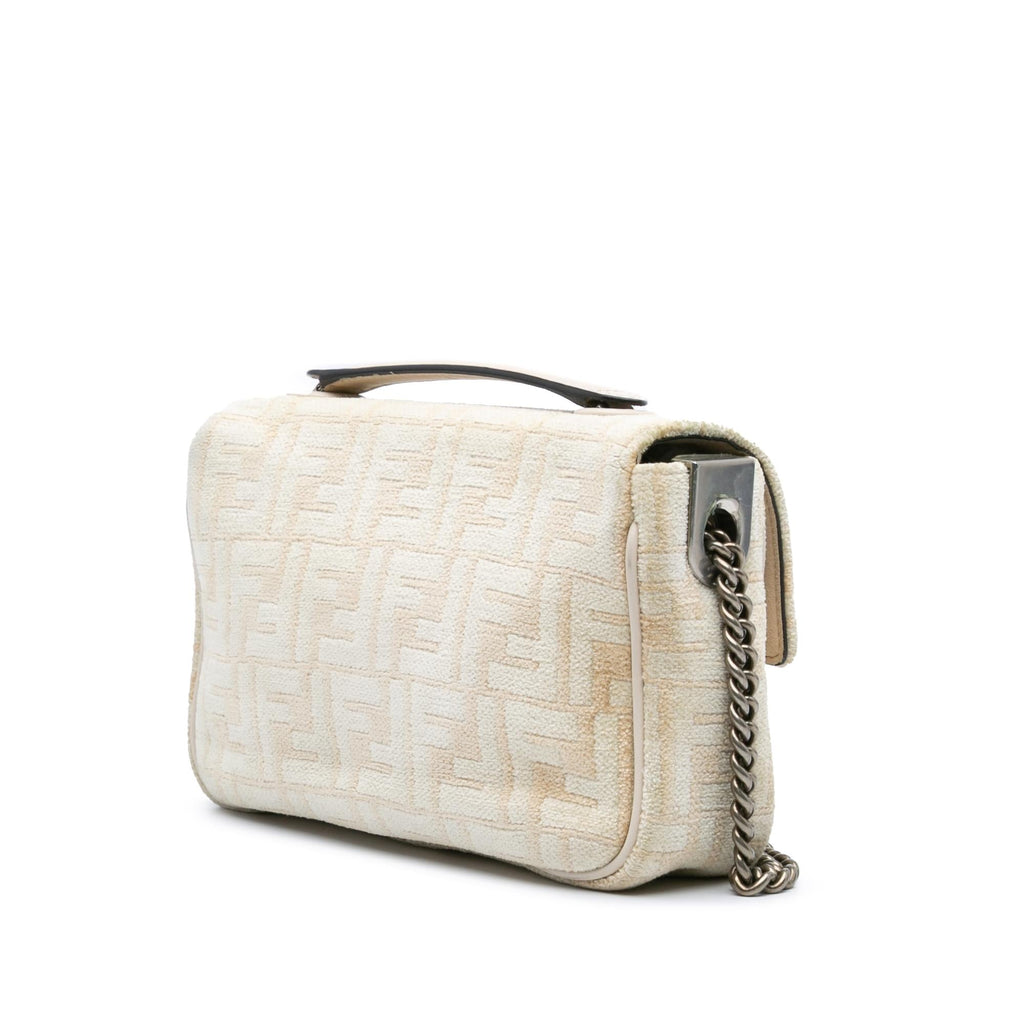 Fendi FF Chenille and Vitello Seta Chain Midi Baguette
