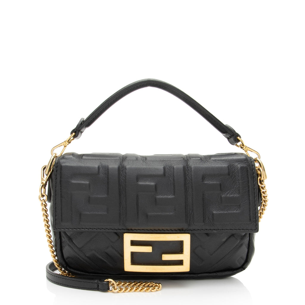 Fendi FF Embossed 1974 Mini Baguette Shoulder Bag
