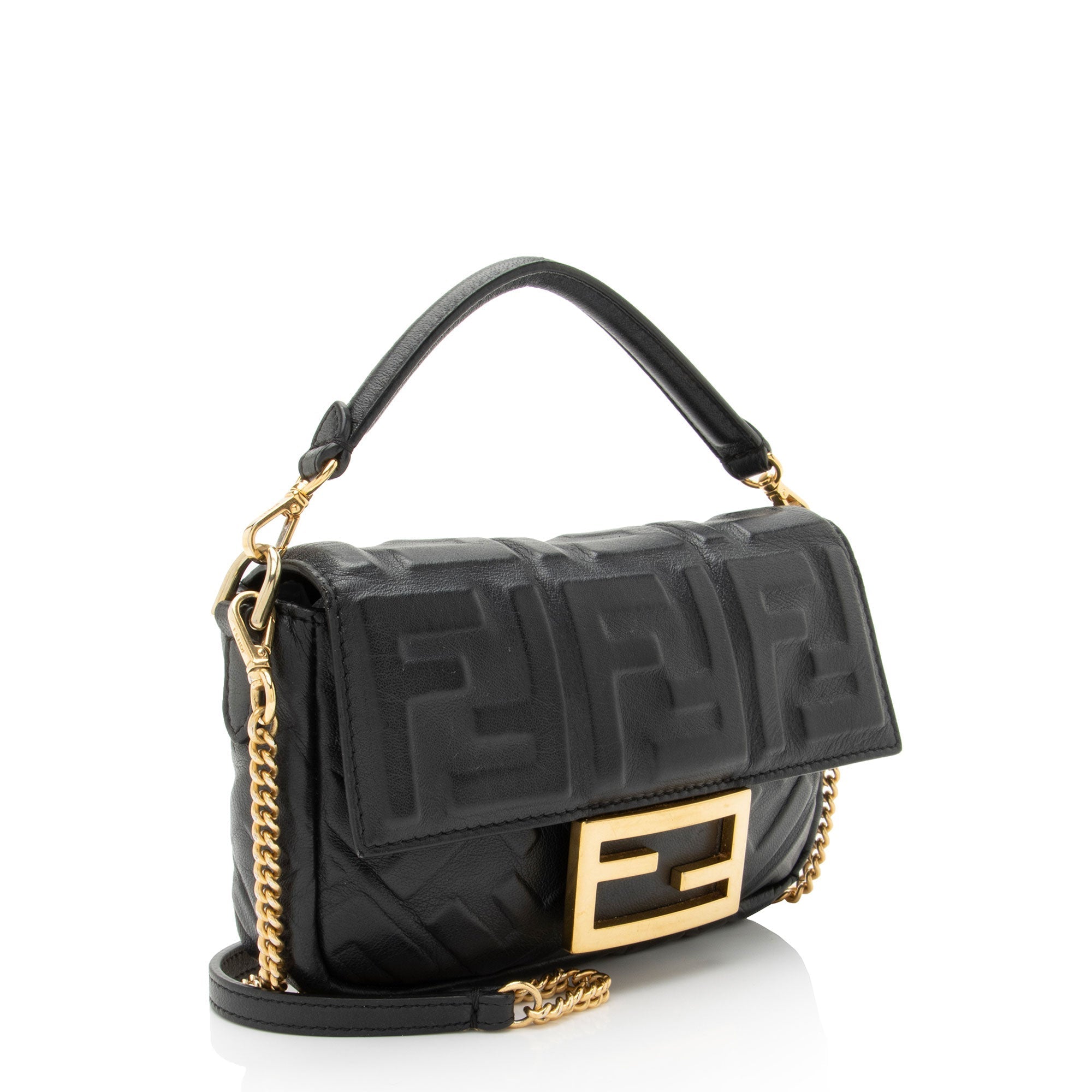 Fendi FF Embossed 1974 Mini Baguette Shoulder Bag