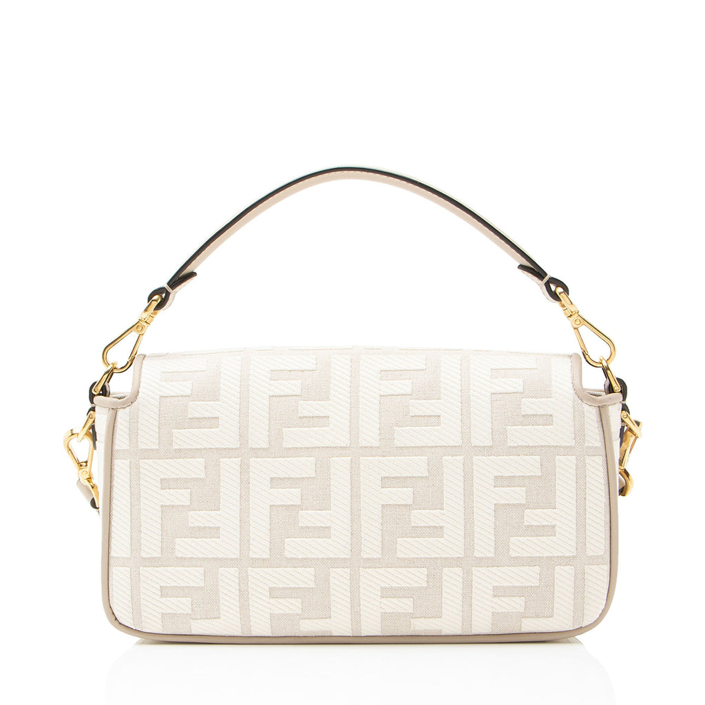 Fendi FF Embroidered Canvas Baguette Shoulder Bag