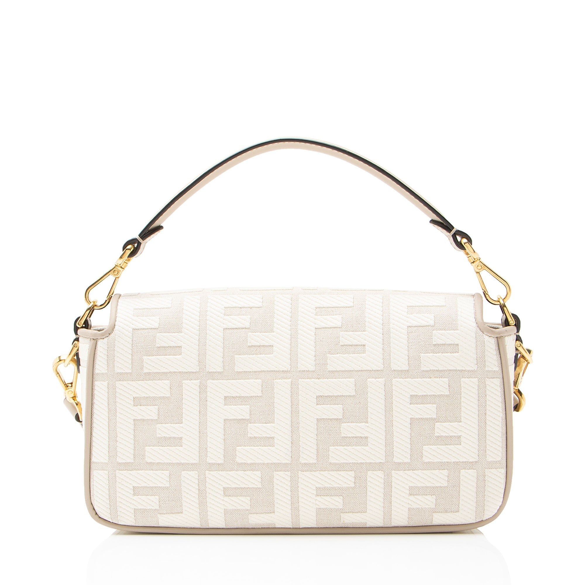Fendi FF Embroidered Canvas Baguette Shoulder Bag