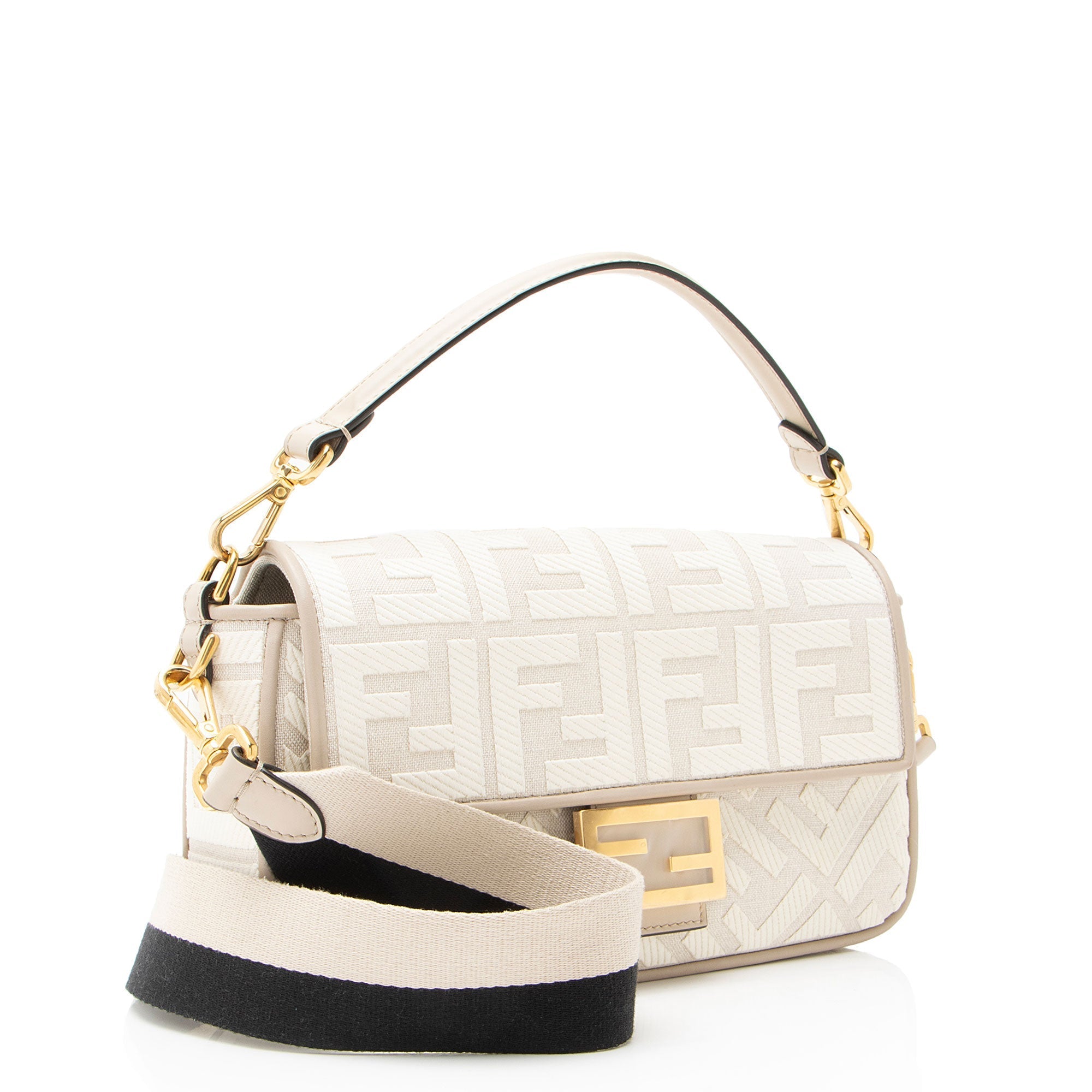 Fendi FF Embroidered Canvas Baguette Shoulder Bag
