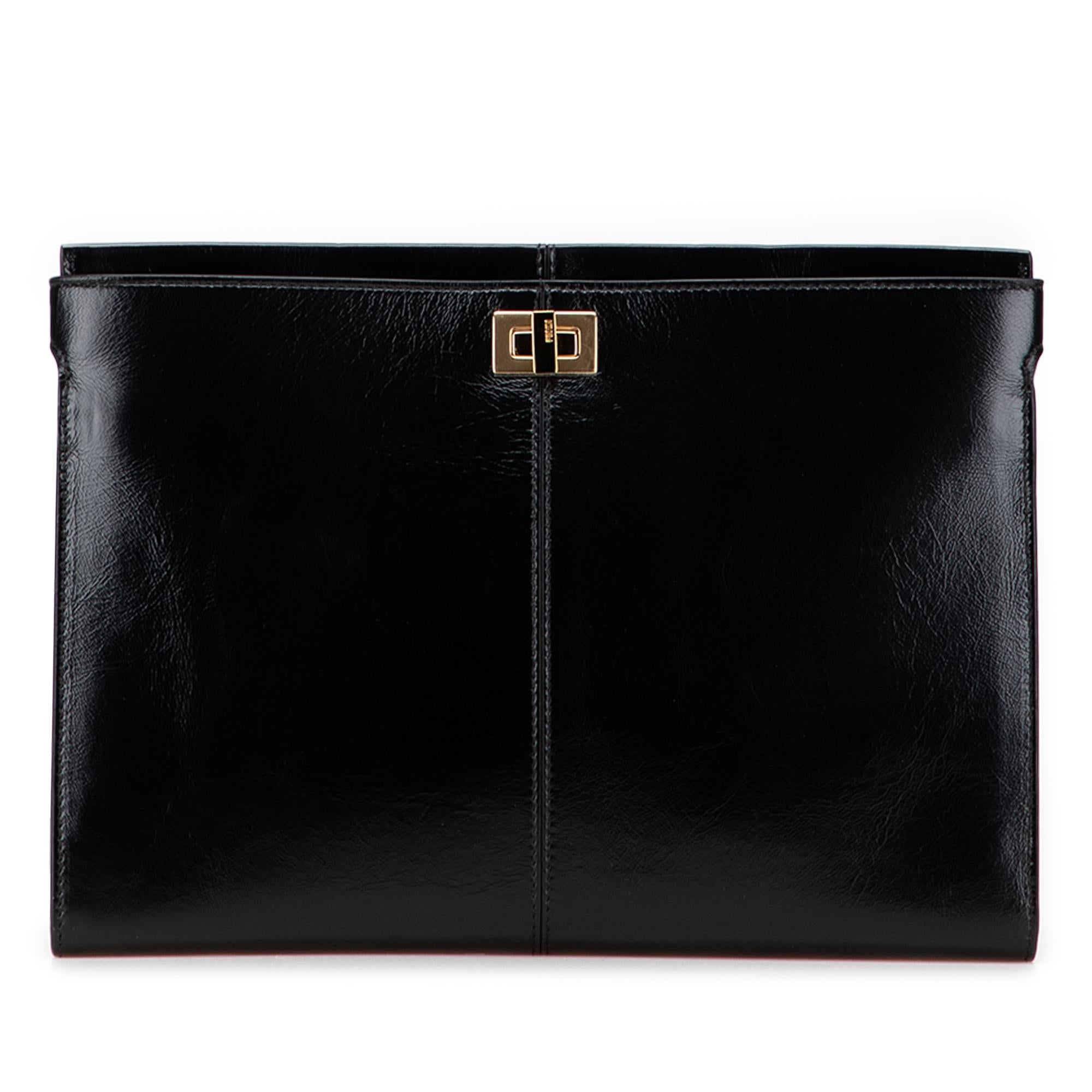 Fendi Glazed Calfskin Slim Peekaboo Turn Lock Clutch