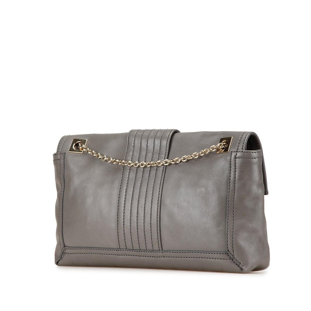 Fendi Glazed Leather Chain Flap Baguette Crossbody