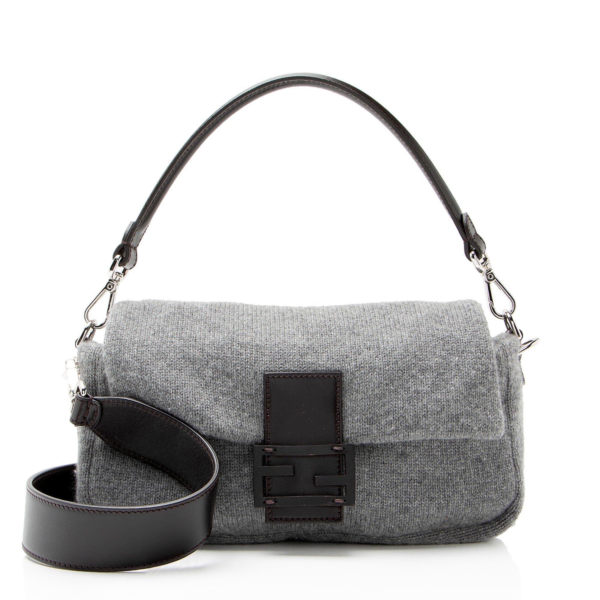 Fendi Knit Cashmere Baguette Shoulder Bag