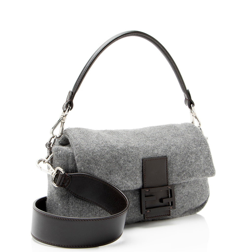 Fendi Knit Cashmere Baguette Shoulder Bag