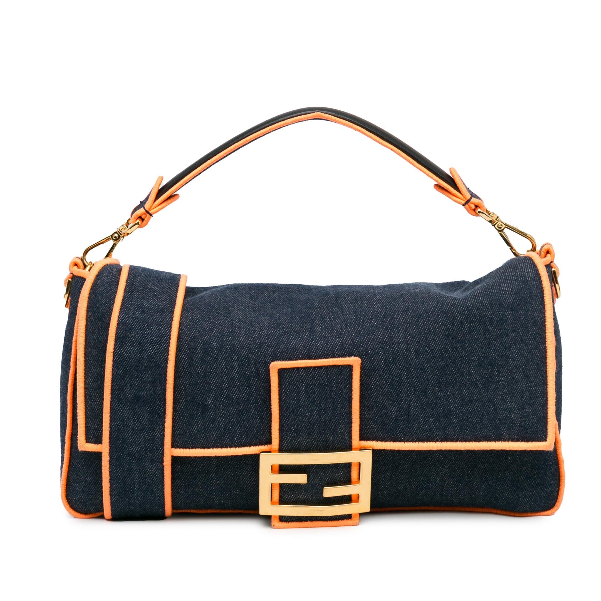 Fendi Large Denim Baguette Satchel (SHG-KcMfCV)