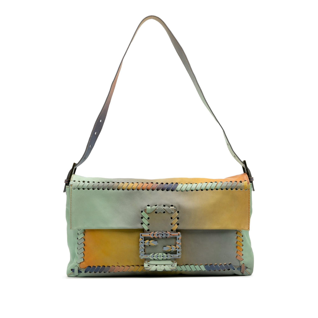 Fendi Large Multicolor Leather Whipstitch Baguette Crossbody