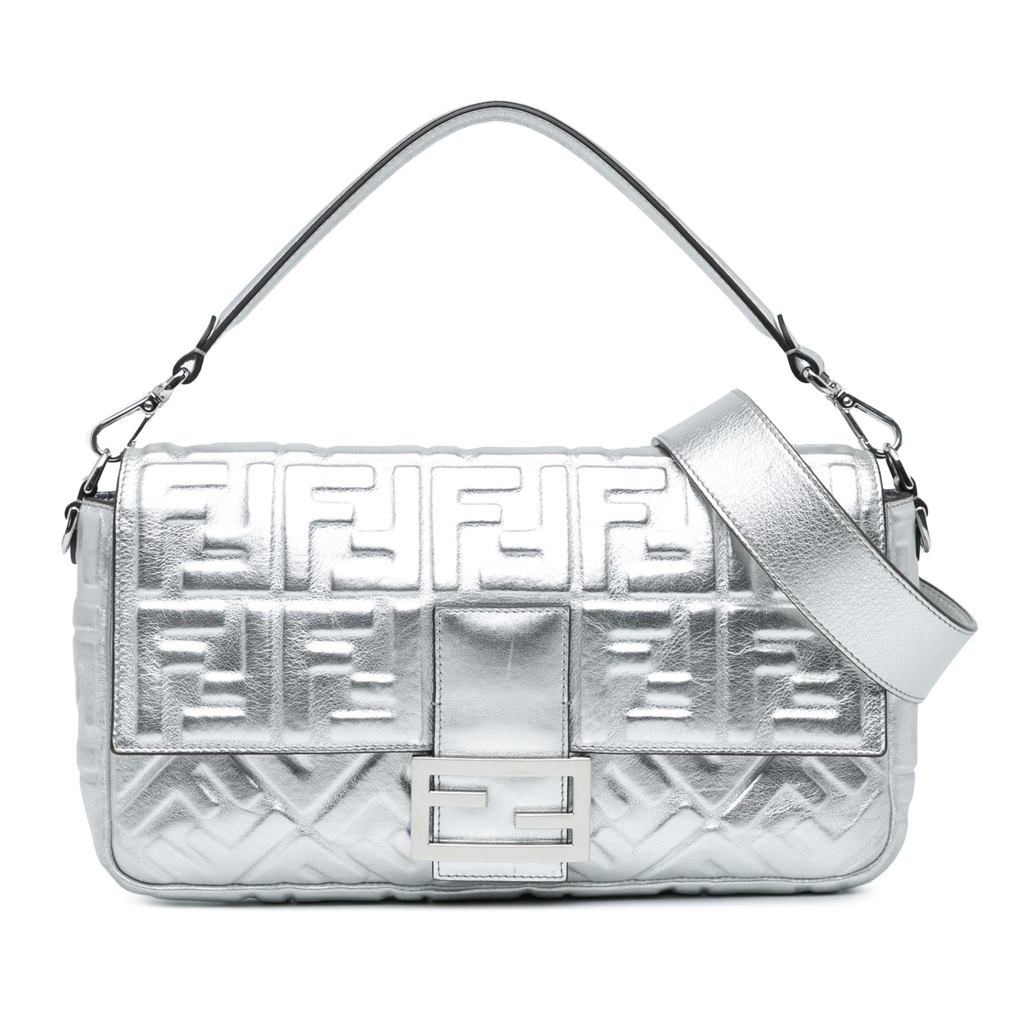 Fendi Large Zucca Embossed Baguette Satchel