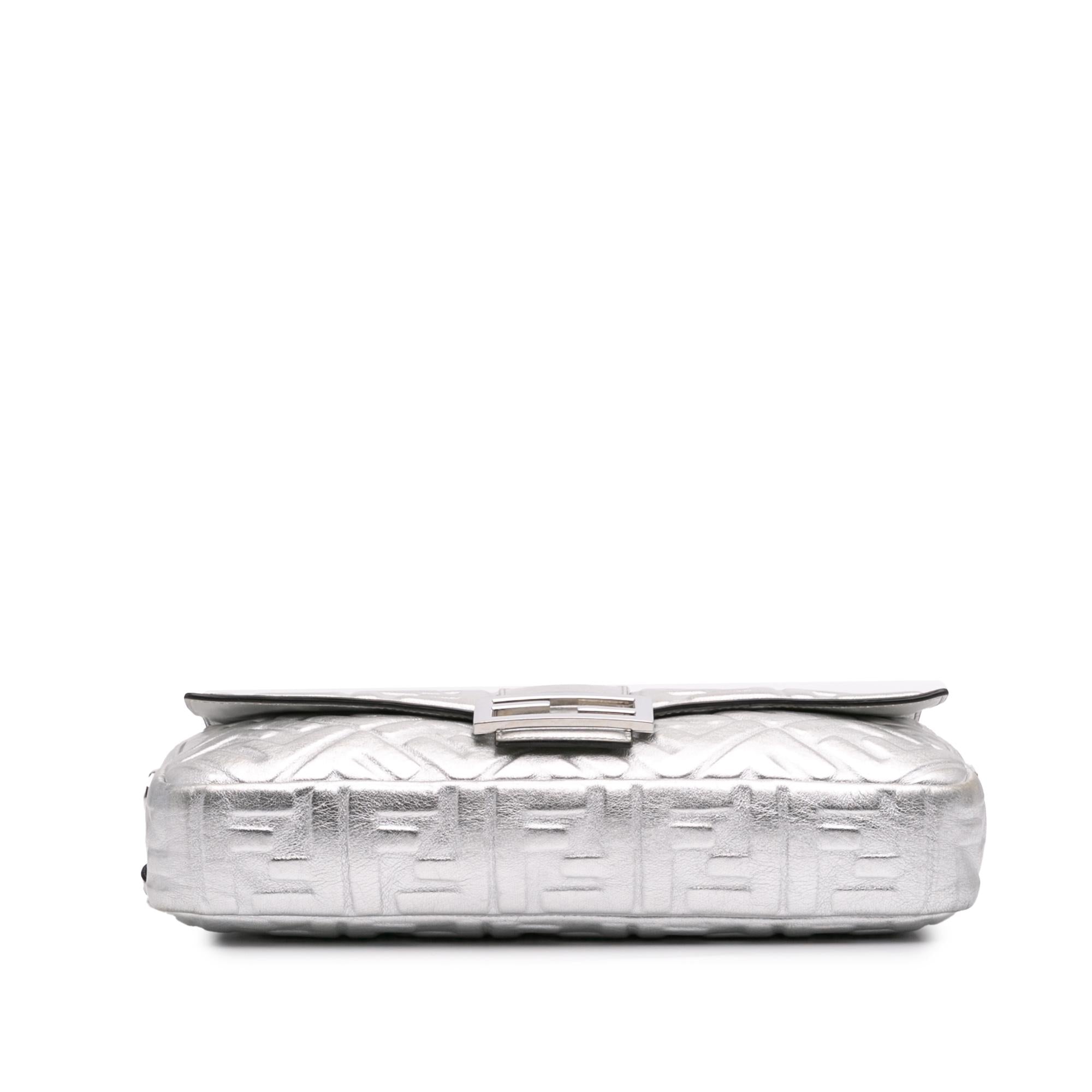 Fendi Large Zucca Embossed Leather Baguette Satchel