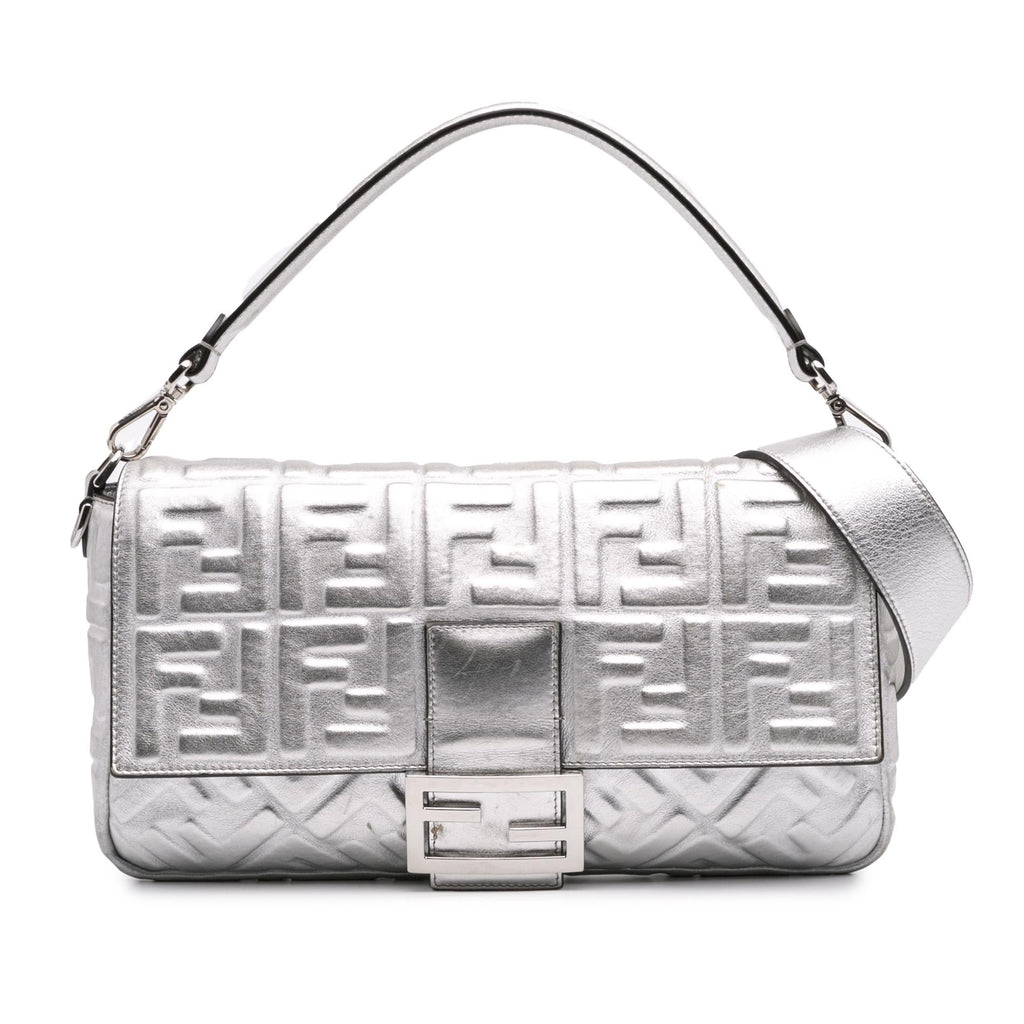 Fendi Large Zucca Embossed Leather Baguette Satchel