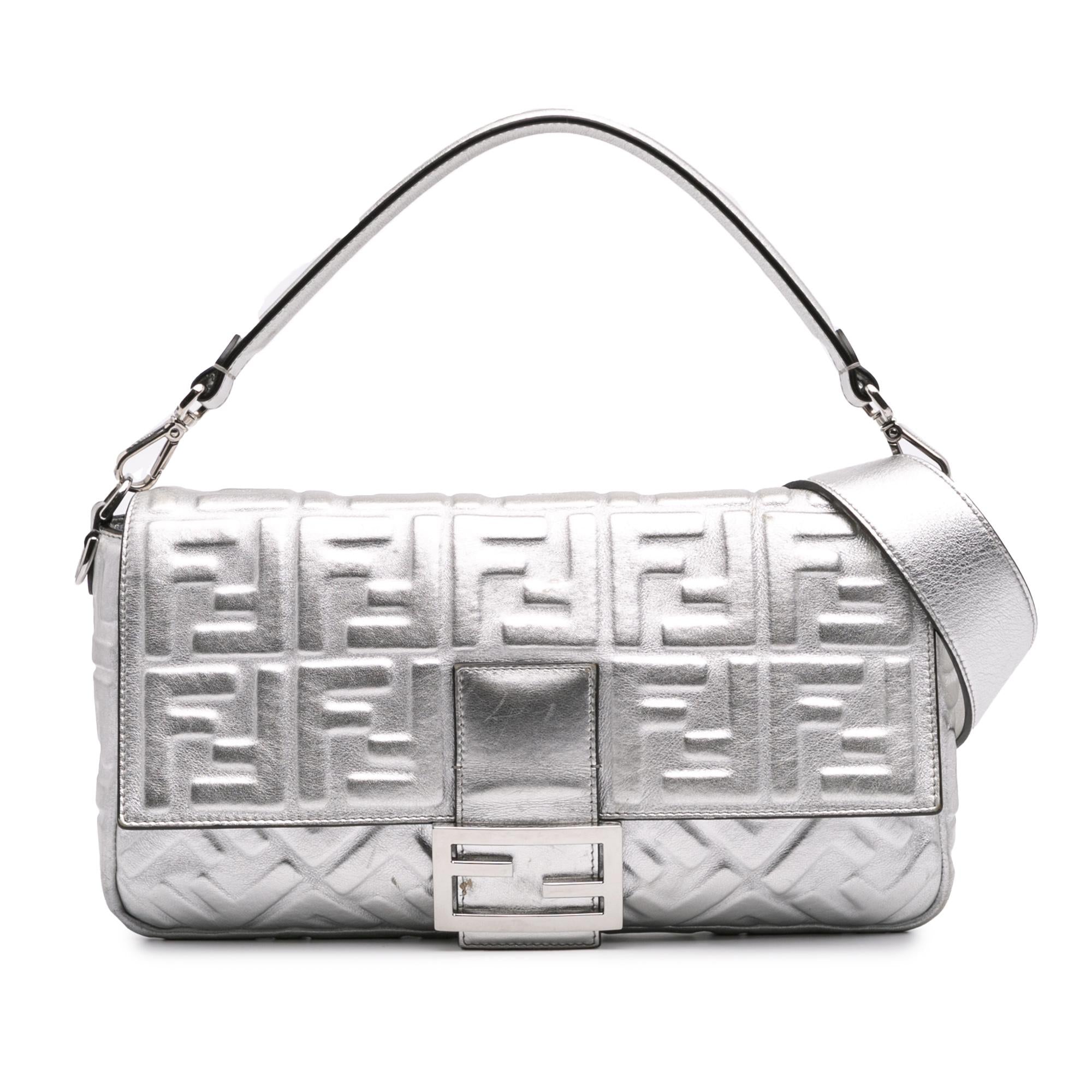 Fendi Large Zucca Embossed Leather Baguette Satchel