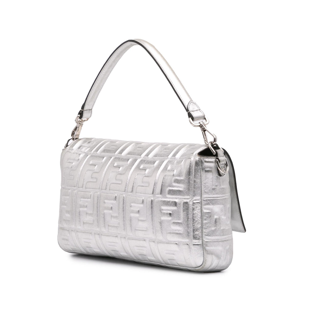 Fendi Large Zucca Embossed Leather Baguette Satchel