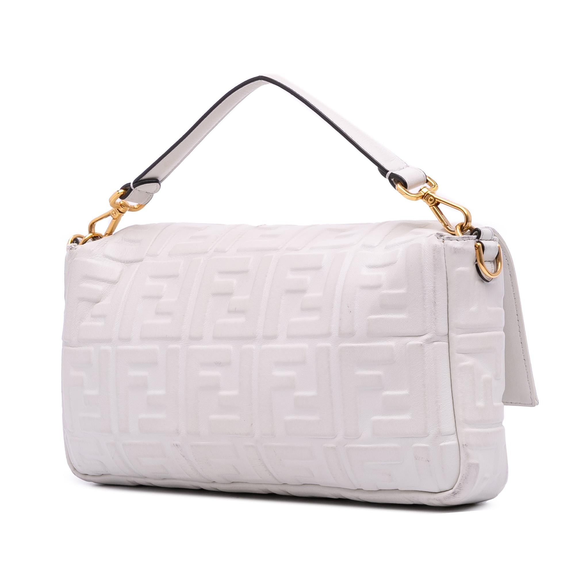 Fendi Large Zucca Embossed Leather Baguette Satchel