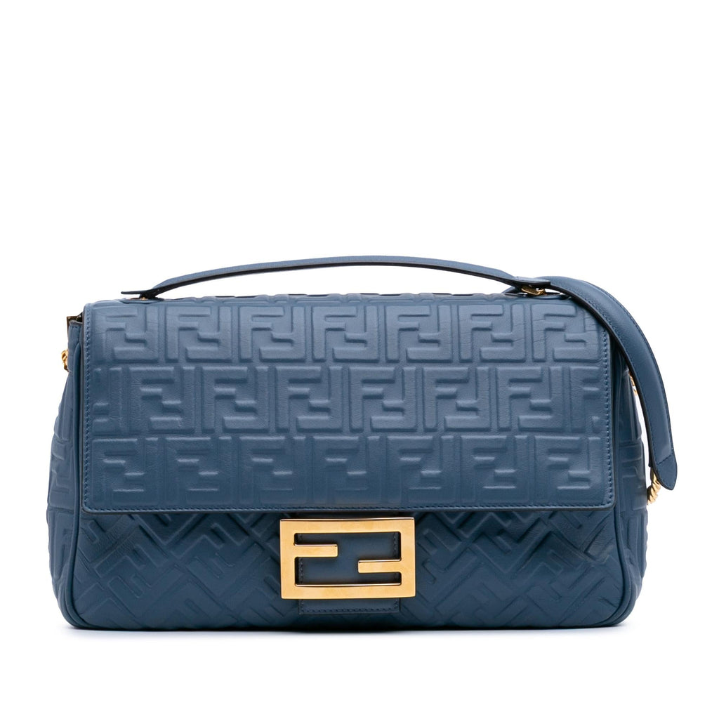 Fendi Large Zucca Embossed Leather Baguette Shoulder Bag