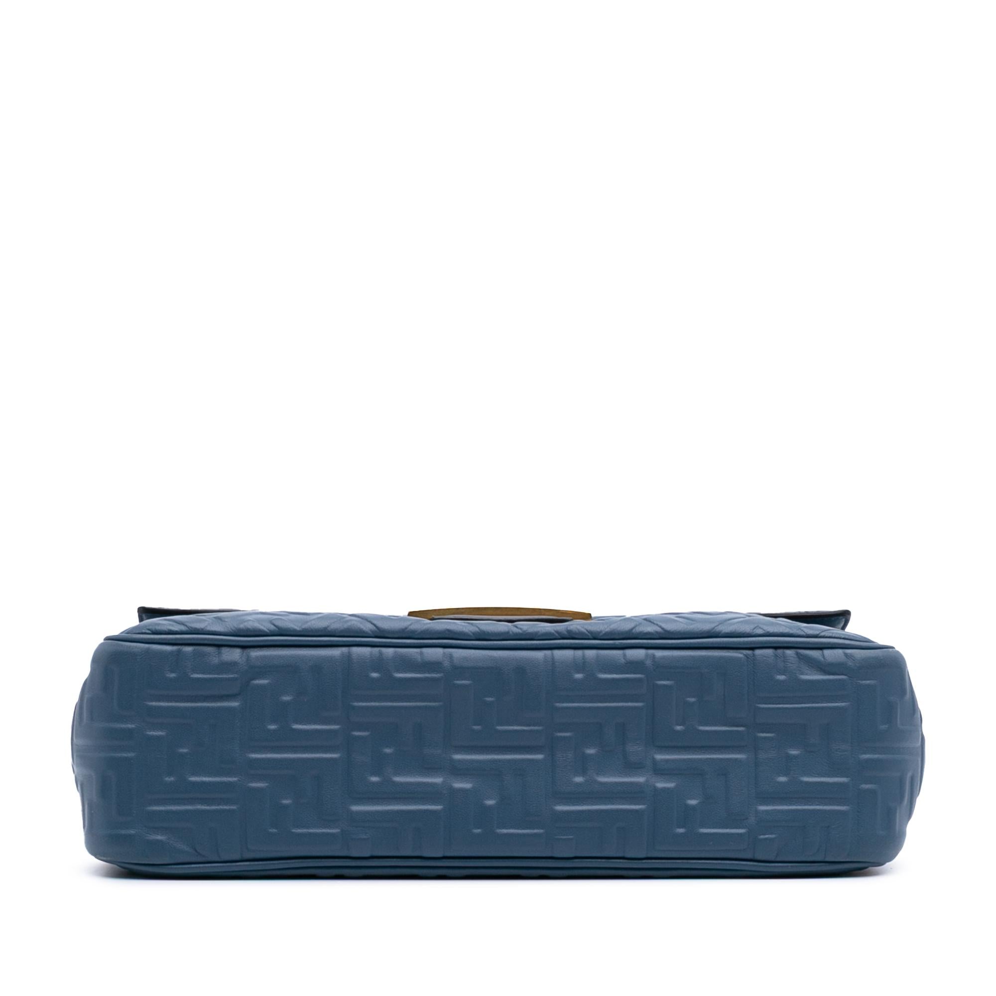 Fendi Large Zucca Embossed Leather Baguette Shoulder Bag