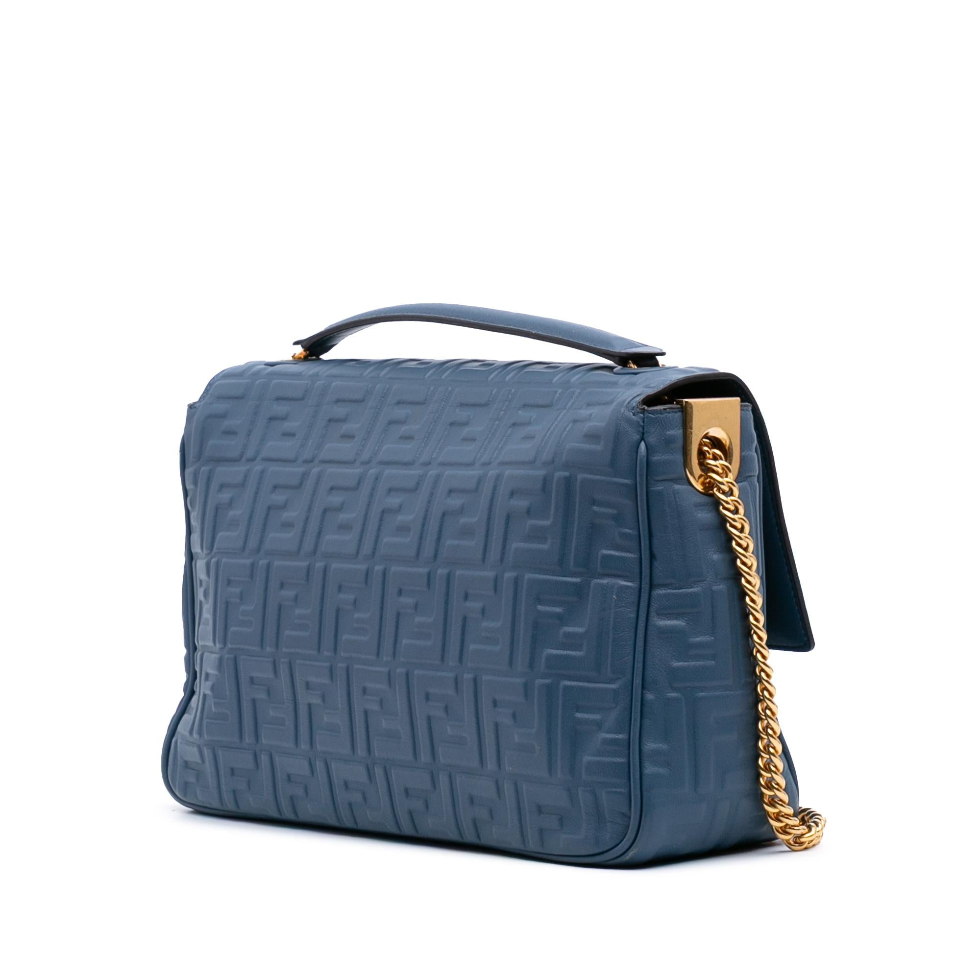 Fendi Large Zucca Embossed Leather Baguette Shoulder Bag